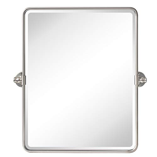 Image of TEHOME 20 x 24 inch Farmhouse Nickel Metal Framed Pivot Rectangle Bathroom Mirror Rounded Rectangluar Tilting Beveled Vanity Mirrors for Wall
