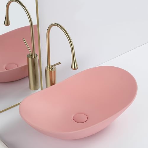 Moderno fregadero de porcelana blanca con lingote rosa para hoteles, baños y lavabos de porcelana blanca (23.6 x 13.8 pulgadas)
