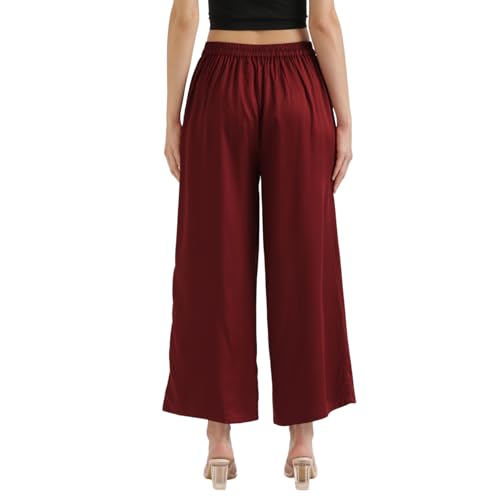 Image of SAADAA Palazzo Pants for Women Half-Elasticated Waistband | Palazzo for Women in Soft Viscose Fabric | Regular Fit with Mid Rise Waist & Deep Pockets | Versatile for Formal & Casual Wear