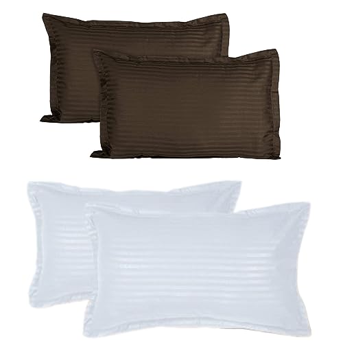 Image of HOUSE FOX Zipper Cotton Pillow Covers /Cases /Protectors (NOT Pillow) Set of 2 Pair Or 4 Pcs,Size -18x28inch with Zip /Chain (Strip Coffee White, Standard)