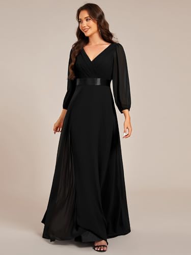 Ever-Pretty Women's Chiffon A-Line Floor Length V Neck Pleated Long Sleeves Evening Formal Dress 038903