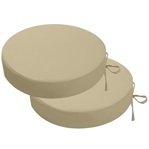 idee-home Outdoor Bistro Chair Cushions, 15”x15”x 3” Thick Outdoor Round Seat Cushions Set of 2 with Ties, Waterproof Round Patio Furniture for Garden