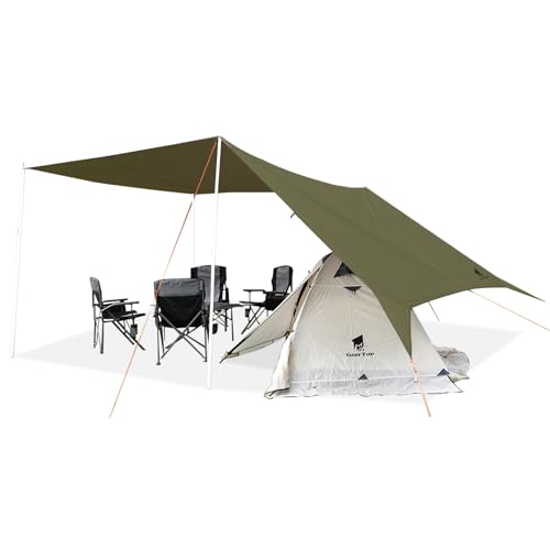 Geer Top 防水タープ キャンプ タープ 3m×5.25m 大型 遮光 遮熱 耐水3000mm 耐引裂 日よけ カーサイドタープ アウトドア レジャー ピクニック 公園 観戦 車中泊 ビーチ ダークグリーン