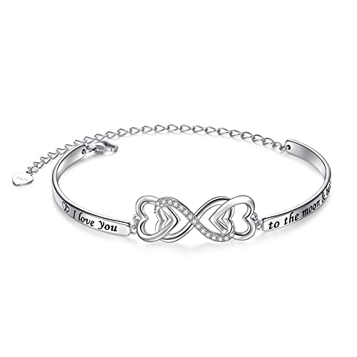 DAOCHONG 925 Sterling Silver I Love You to the Moon and Back Love Heart Infinity Bracelet Love Quote Jewelry for Women Teen Girls Lover Gifts (Style 3_I love you to the moon and back)