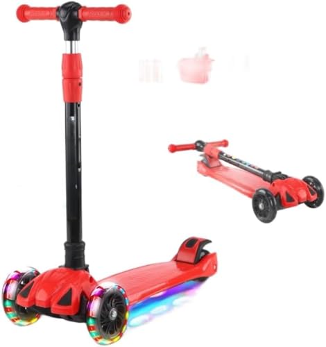 【4段階高さ調節×発光LEDタイヤ】キックスクーター キックボード キッズスクーター 耐荷重100kg 後輪ブレーキ 5CMショックアブソーバーホイール カッコよくて軽量 座り座りにも使える 折りたたみ式 方向可変持ち運びが容易。 アウトドア、誕生日、ギフ