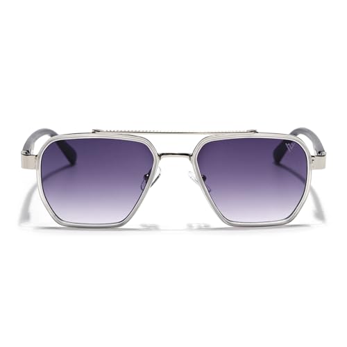 Image of Voyage Square UV Protected Sunglasses for Men & Women (Grey & Clear Lens | Grey & Black Frame - MG7581)