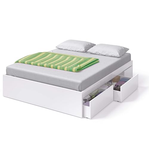 Cama de Matrimonio Honeymoon Dormitorio con 4 Cajones Estilo Contemporáneo en Color Blanco Artik 150x190 cm