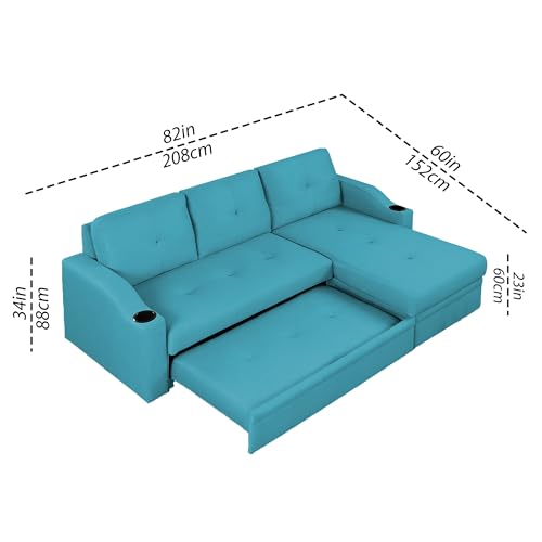 Image of Casaliving Ravonna RHS 4 Seater L Shape Corner Sofa Cum Bed for Living Room (Turquise Fabric) Premium Fabric Sofa