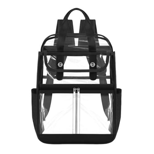 Clear Backpack Heavy Duty PVC Material, Clear Backpack Heavy Duty Stadium Approved Transparent Large Plastic (Black)