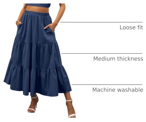 Image of ANRABESS Women's Summer Boho Flowy Swing Tiered A-Line Maxi Skirt 2026 Fashion Trendy Elastic Waist Pleated Long Beach Dress