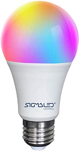 Sigmaled lighting BOMBILLA SMART LED WiFi A60, 9W (=60W), 810lm, REGULABLE, RGB + blanco (CCT 2700 K - 6500 K), no requiere hub, compatible con Alexa, Google Assistant, Smart Life, Tuya app Cover