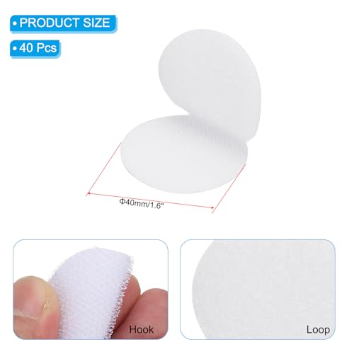 Image of PATIKIL 1.6 Inch Round Adhesive Hook and Loop Dots, 40 Pairs Circle Double Sided Sticky-Back for Home Office Crafting Car Phone Mount, White