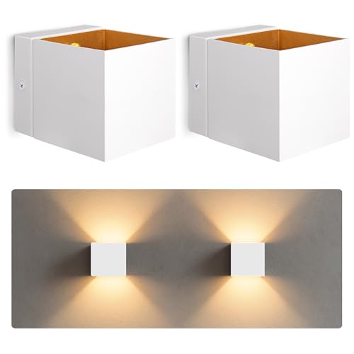 SSC-LUXon EPITA 2er Set Wandlampe Innen weiß gold - moderne Wandbeleuchtung Up Down im Vintage Design mit 1x G9 Fassung 230 V