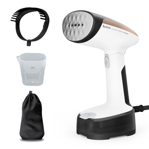 Tefal Access Steam Pocket Handheld Clothes Steamer, Ultra-Compact Design, Foldable Head, 15-Second Ready, 1300W, Steam Output up to 20g/min, Lightweight, DT3052G0, Black & White & Rose Gold