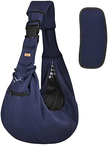 CUBY Puppy Dog Carrier, Adjustable Reversible Pet Sling Carrier for Small Medium Dogs Hands-free Sling Cat Bag Protect Shoulder Strap with Safety Belt Zipper Pocket & Disassembled Bottom Mat