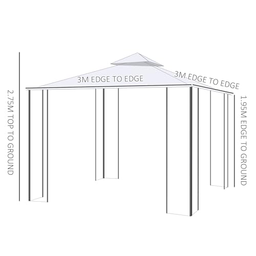 Outsunny 3(M) x3(M) Garden Gazebo Double Top Outdoor Canopy Patio Event Party Wedding Tent Backyard Sun Shade with Netting - Cream White 7 Outsunny 3(M) x3(M) Garden Gazebo Double Top Outdoor Canopy Patio Event Party Wedding Tent Backyard Sun Shade with Netting - Cream White - Image 7