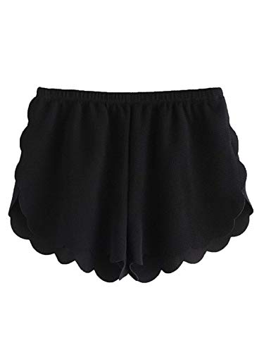 MakeMeChic Women's Casual Elastic Waist Scalloped Summer Beach Lounge Shorts Black XS