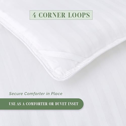 Image of Elegant Comfort 3-Piece Stripe Cotton Comforter Set - 100% Egyptian Cotton Premium Hotel Quality - Box Stitched, All Season Down Alternative Duvet Insert with Corner Tabs, Queen, White