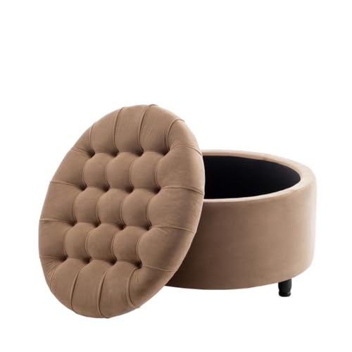 Image of Noelle 28 inch Ottoman with Storage Round Pouf (Brown)
