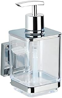 WENKO Vacuum-Loc soap Dispenser Quadro, Stainless steel, Silver Shiny, 7.5 x 10 x 16 cm