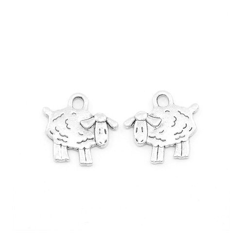 Tibetan Sheep Charms Antique Silver 15mm Pack of 10