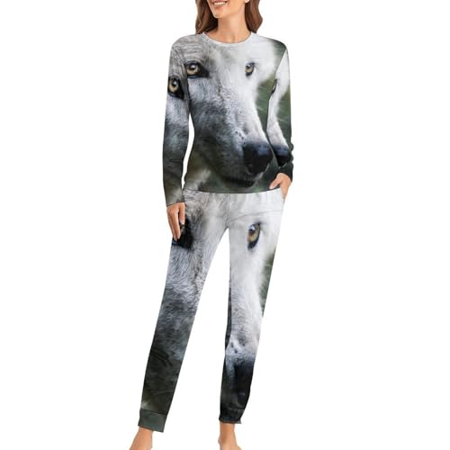 Pyjama femme Loup Blanc ensemble homewear t-shirt manches longues pour soirées cocooning