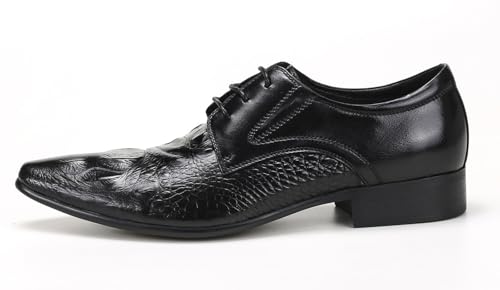 Santimon Men's Genuine Leather Oxfords Formal Dress Shoes - Pointed Toe Lace-Up Derby Shoes with Crocodile Embossed Design for Business Casual & Prom Wedding2