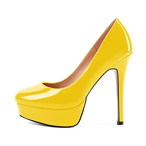 ROSERWISH Womens Round Toe Slip On Platform Patent Sexy Evening Party Stiletto High Heel Pumps Dress Shoes 5 Inch2