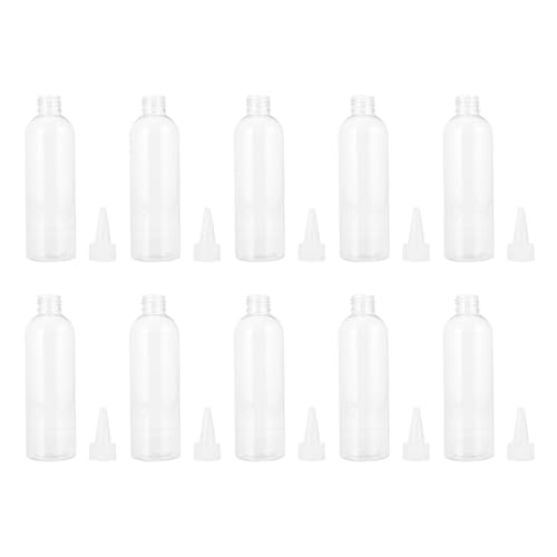JOINPAYA Botellas Exprimibles Transparentes 10 Piezas 200 Ml Boquilla Puntiaguda para Aplicación de Cosméticos, Tinte para Cabello y Aceites Esenciales, Envases de Plástico para Belleza