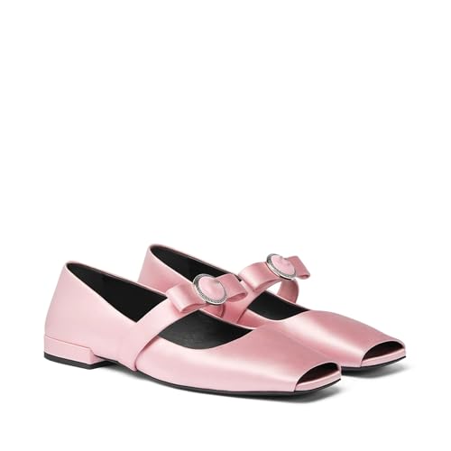 Women's Mary Jane Ballet Flat Shoes with Bows Slingback Strap Block Chunky Heel Ballerina Flats Closed Square Toe Comfortable Casual Dress Loafer Shoes Ladies Metallic Fabric