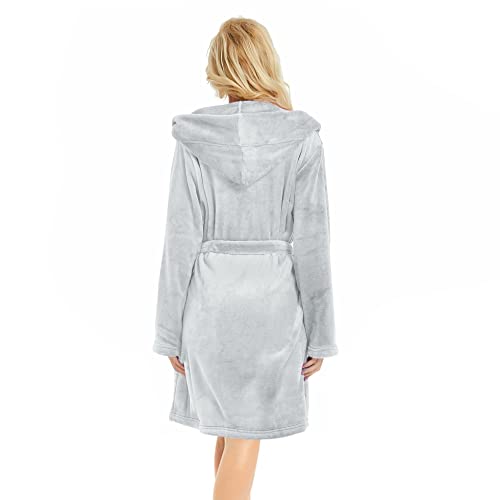 Image of U2SKIIN Women Hooded Fleece Robe, Short Plush Robes for Womens With Hood Soft Warm Spa Bathrobe