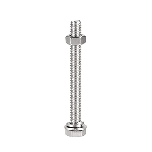 Image of uxcell M10 x 100mm Hex Head Screws Bolts, Nuts, Flat & Lock Washers Kits, 304 Stainless Steel Fully Thread Hexagon Bolts 6 Sets