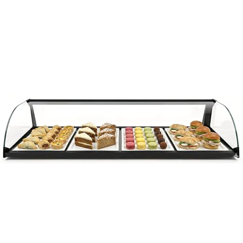 MBH - Vitrine neutre de comptoir 84 cm, vitrage courbe trempé, 1 niveau, sans éclairage LED, avec portes arrière coulissantes, pour bar, café, restaurant,...