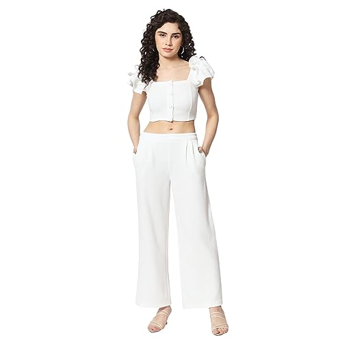 Image of BEATNIK Women Casual Solid Square Neck Crop Coords Set