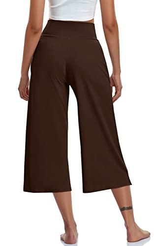 Image of TARSE Womens Casual Wide Leg Yoga Capris Crossover High Waist Capri Pants Loose Soft Pajama Pockets Sweatpants