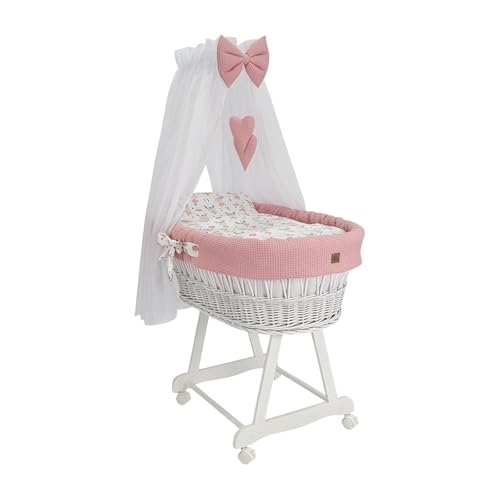 Stubenwagen Lena mit Baldachin – Babywiege mit Rollen, Matratze &...