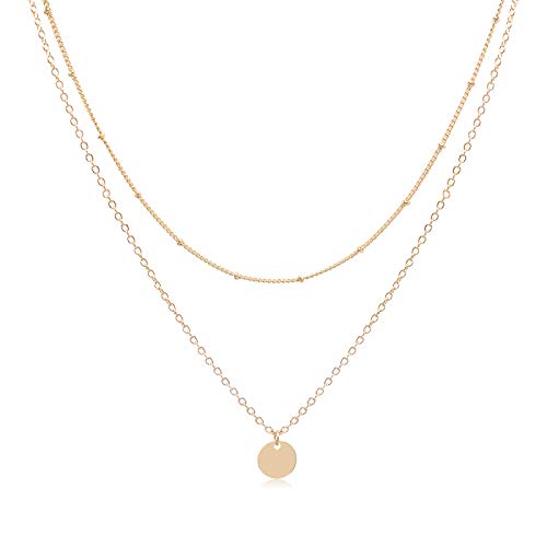 Aisansty Dainty Layered Gold Coin Choker Necklace Handmade Disc Pendant Chic Layering Necklace for Women Girls