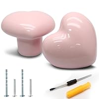 Cionyce 2 Pcs Ceramic Cabinet Knobs, Heart Shaped Adorable Drawer Pulls for Girls Bedroom, Kids Furniture, Kitchen Closet Cupboard Wardrobe Dresser Decorative Hardware (Powder Pink)