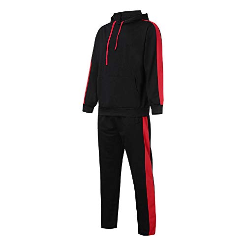POLP Sudaderas con Capucha Hombres Bolsillo Otoño Invierno Letras Hoodie Top Pantalones Conjuntos Traje Deportivo Chándal Jerséis Cosiendo Traje de Dos Piezas 2pcs (2Negro, XXL)