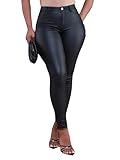 hibshaby Faux Leather Leggings, Womens Stretchy Leggings Faux Leather Zipper Pants High Waist Casual Trousers Black S