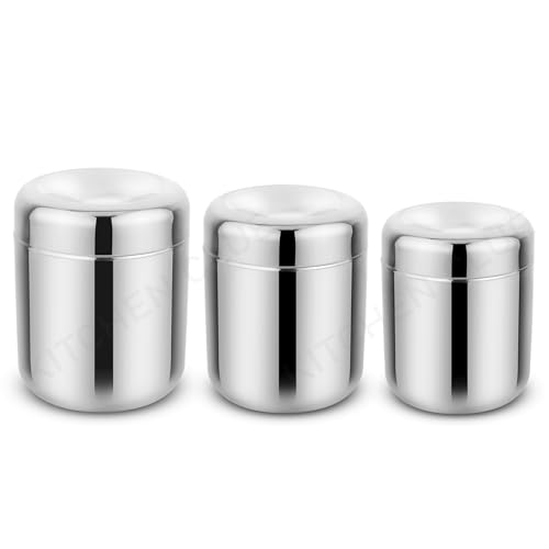 Image of 304 Grade Stainless Steel Canisters /Containers Set Of 3 Pcs (350, 550 & 700ml) Glossy Mirror Finish, Looks Attractive & Elegant - Durable & Unbreakable - Airtight Steel Lid Containers