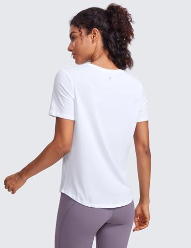 Crz Yoga R748A Women'S Pima Cotton Short Sleeve Workout Shirts Casual Yoga T-Shirt Soft Athletic Tee Top White Medium thumb #1