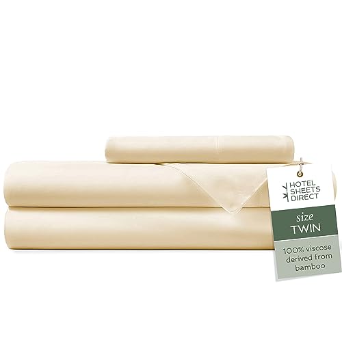 Image of Hotel Sheets Direct 3 Piece Bed Sheet Set Twin Size, 100% Viscose Derived from Bamboo Sheets Set with 1 Pillowcase, Cooling & Breathable Luxury Bedding, Moisture-Wicking & Silky Soft, Light Yellow