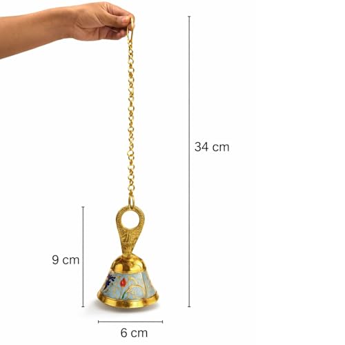 Image of DSH Pure Brass Hanging Bell with Chain for Temple Mandir Door Home Decorative Ringing Bell (Sky, 1)