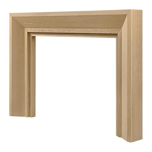 Image of Modern Ember Everly Wood Fireplace Mantel Surround Kit in Whitewash | 48 inch x 42 inch Opening | 72 inch x 54 inch Overall | Modern Picture Frame Design | Includes White Oak Wooden Mantel Surround & Shelf