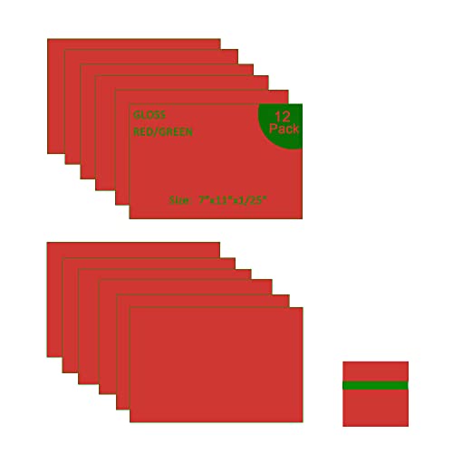 Image of XLNT TECH Engraving Blank Materials ABS Double Color Plastic Sheet, Red /Green (7 inch x 11 inch x .040 inch, 12 Pieces) for Interior Signs, Badges.