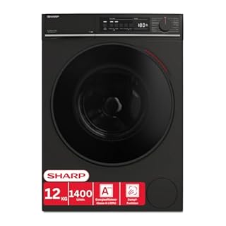 Sharp ES-WNFB214CMDA-DE Waschmaschine, 12 kg, Energieklasse A, 1400 U/min, Inverter Motor, AquaStop, WiFi App-Steuerung, Dampf-Funktion, Schnellwaschgang, Schwarz Matt