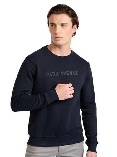 Image of Park Avenue Men Full Sleeve Slim Fit Solid Pattern Cotton Polyester Blend Regular Neck Regular Neck Casual Sweatshirt