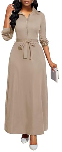 Image of Maxi Dresses for Women Casual Long Sleeve Crewneck Floor Length Dress | Floral Print,Swing,Soft Fabric,with Belt and Pockets
