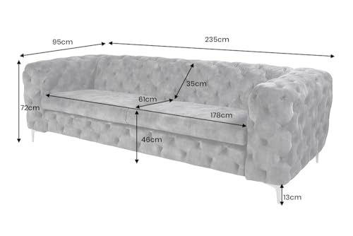 Riess Ambiente Chesterfield 3-Sitzer Sofa MODERN BAROCK 235cm - dunkelgrau - Samt Federkern Metallfüße Couch Wohnlandschaft – Bild 8